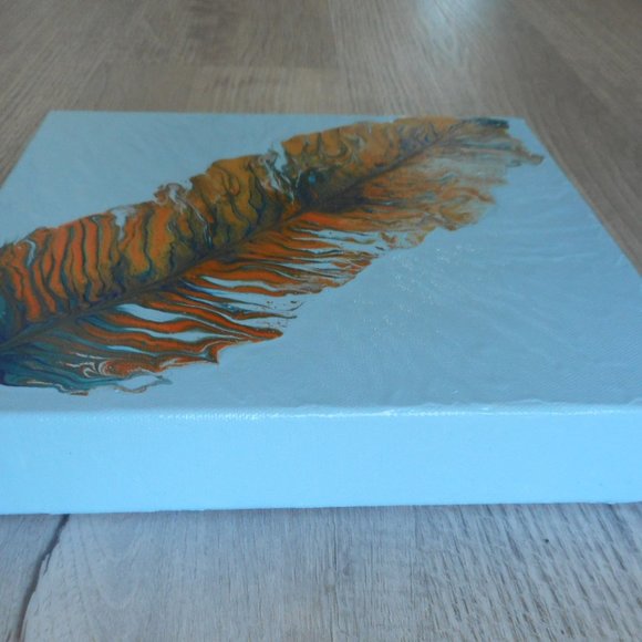 Acrylic Flow Painting, Golden Feather on Canvas - Picture 7 of 8